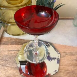Vintage Ruby Red and Clear Raised Sherbet Cup or Champagne Glass (set of 5)